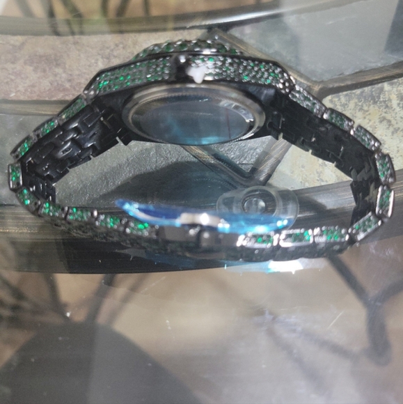 Mens Luxury Full Ice Green Simulated Diamond Hip Hop Bling Quartz Movement Watch - Picture 10 of 12